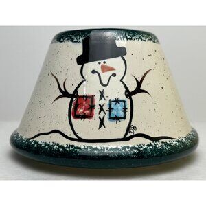 Whispering Pines Candle Shade Ceramic Snowman Topper Hearts Green Trim Winter